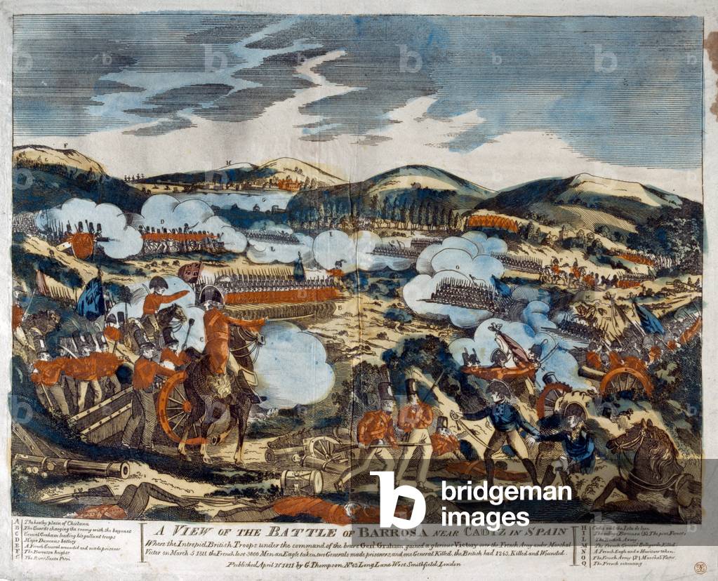 A View of the Battle of Barossa, 1811 (coloured woodcut)
