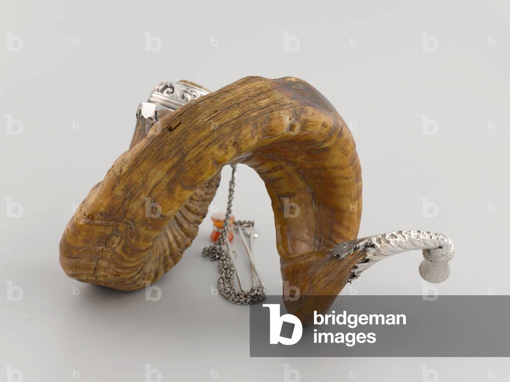 Rams horn silver-plated snuff mull, 27th Madras Native Infantry, 1857 (horn and silver)