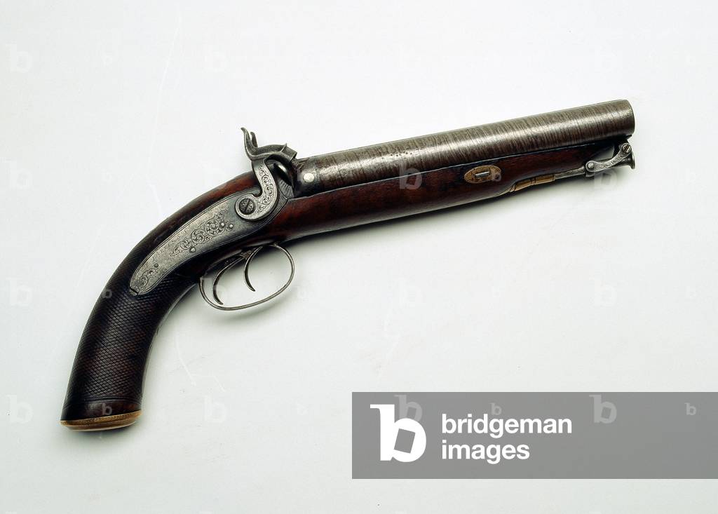 Double barrelled howdah percussion pistol, 16 bore (.67 in) 1860 circa