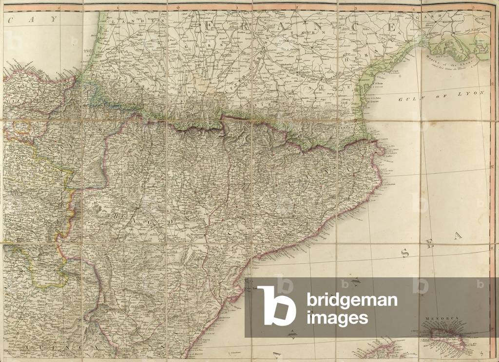 Map of Spain said to have been used by the Duke of Wellington, 1808-14 (coloured engraving)