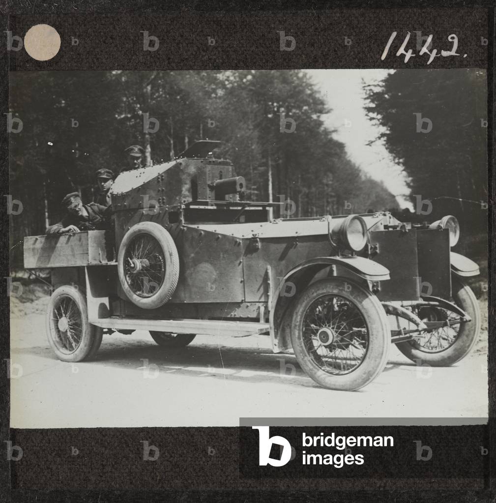 A Rolls-Royce light armoured car, Abbeville, May 1916 (lantern slide)