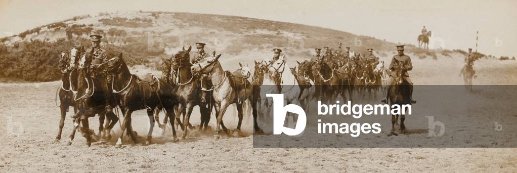 1st Reserve Regiment of Cavalry in training, Aldershot, 1914 circa (b/w photo)