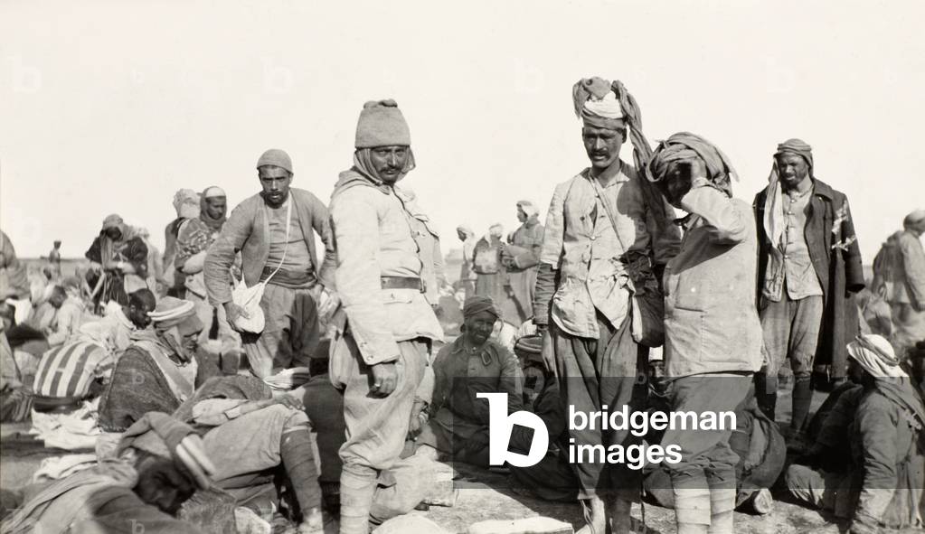Arab prisoners of the Turkish 35th Division captured at Sheik Saad, 10 January 1916 (b/w photo)