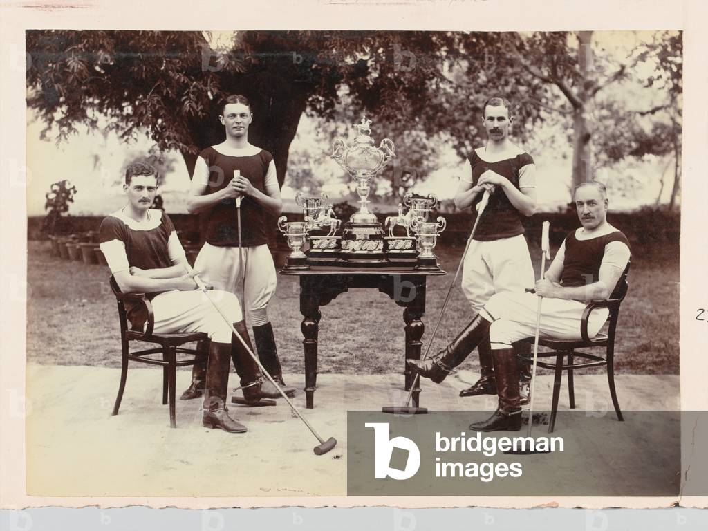Polo team with trophies, 1890 circa (b/w photo)
