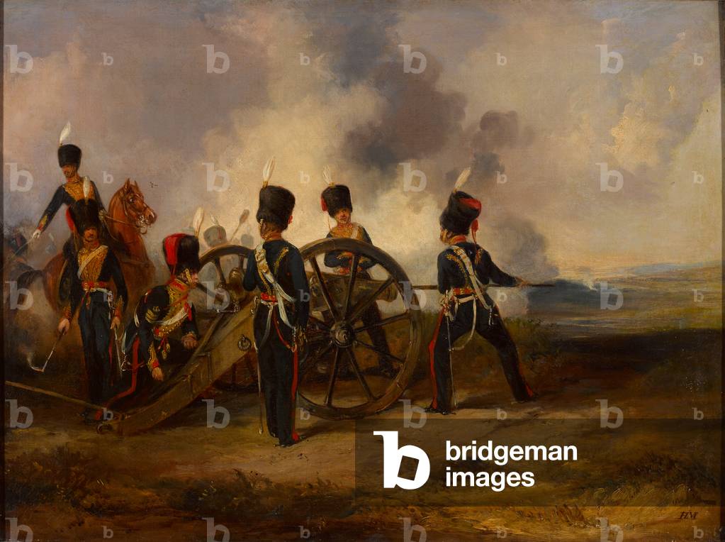 A Royal Horse Artillery gun crew loading, 1844 circa (oil on canvas)