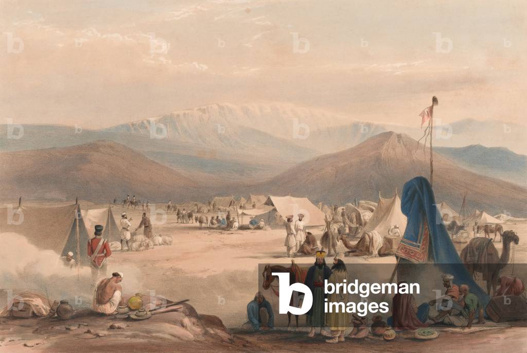 The Encampment at Dadur, with the Entrance to the Bolan Pass, 1839 (lithograph, tinted)