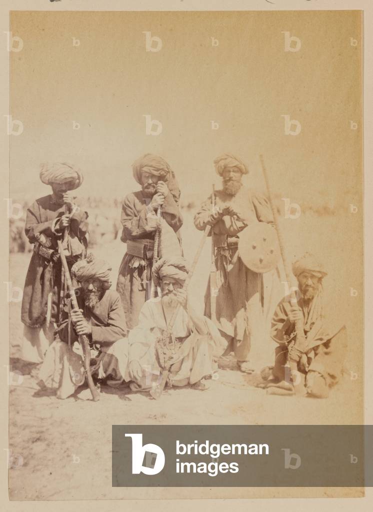 Pathan tribesmen, 1879 circa (b/w photo)