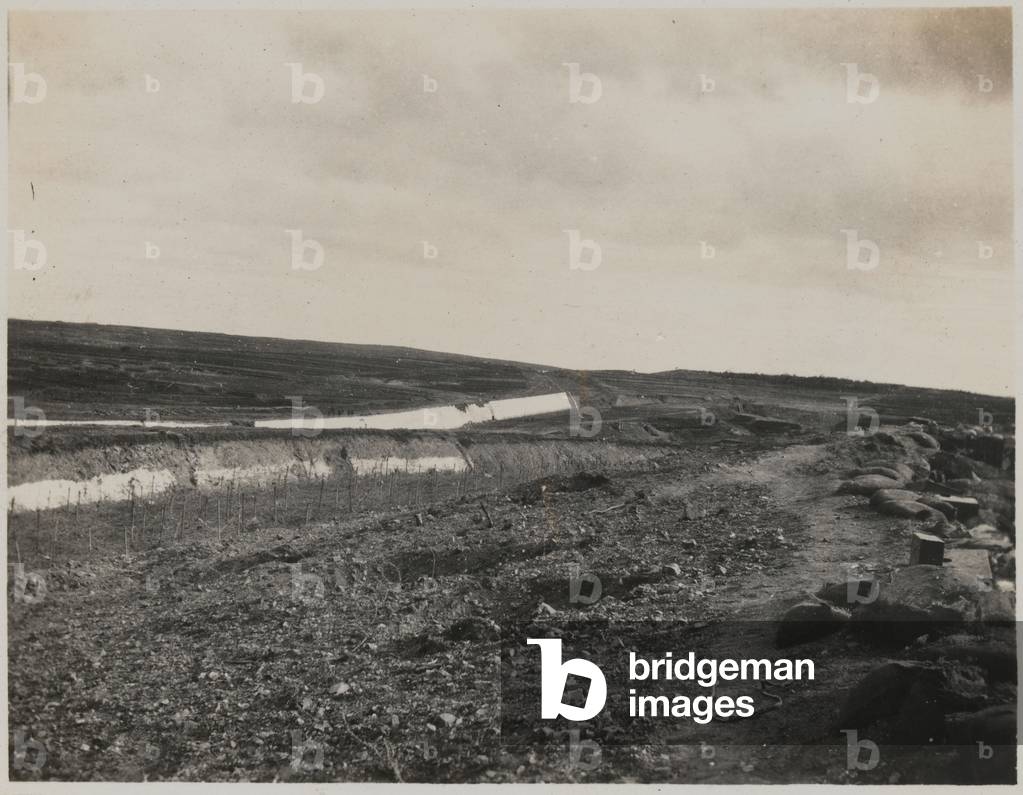German wire and trenches at Tsingtao, November 1914 (b/w photo)