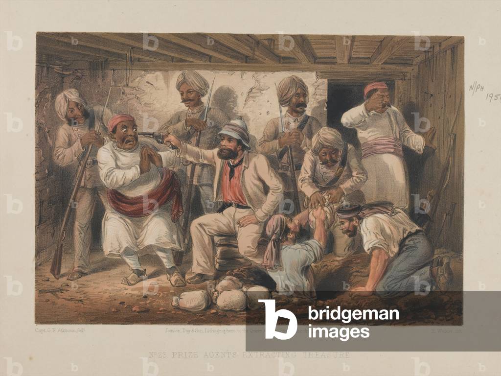 Prize Agents extracting treasure (colour litho)