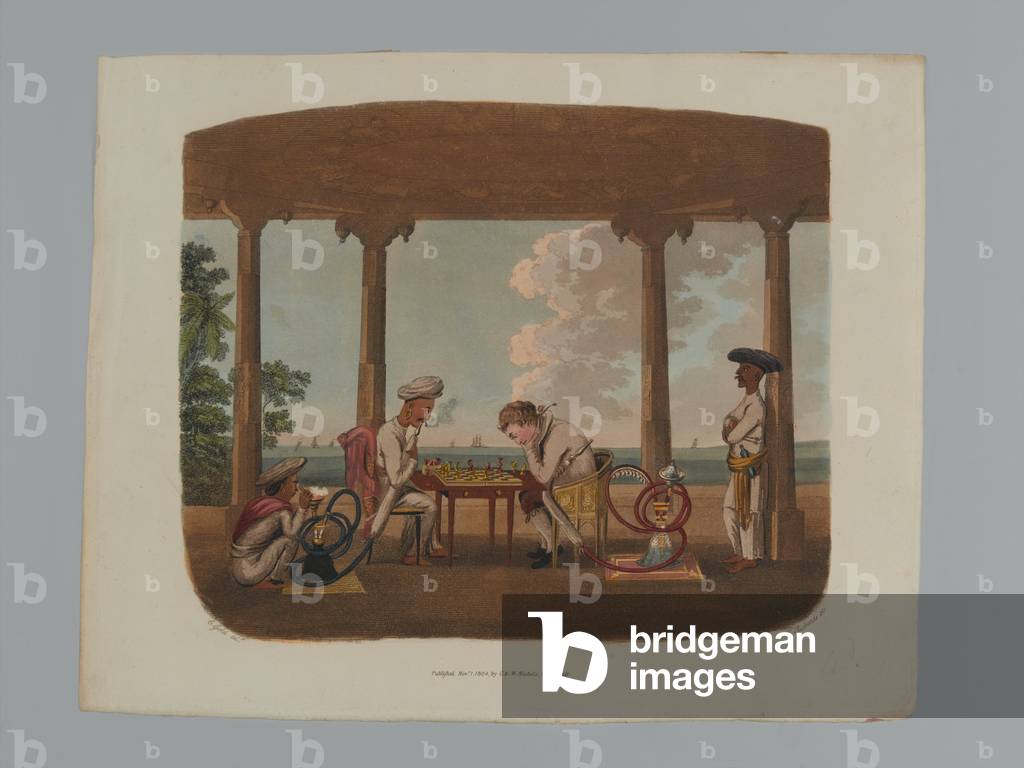 Smoking the hookah over a game of chess, 1800 (aquatint)
