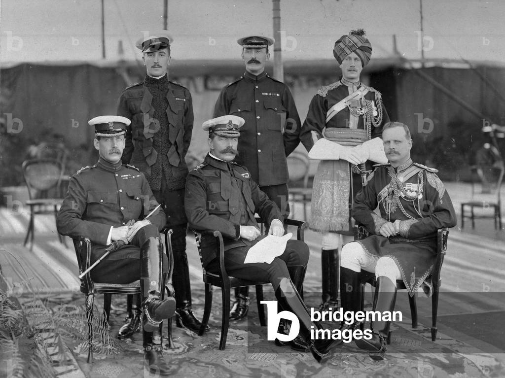 General Kitchener of Khartoum, Commander-in-Chief India, with his personal staff, 1903 (b/w photo)