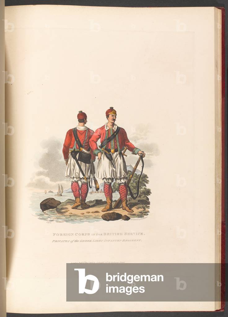 Foreign Corps in the British Service. Privates of the Greek Light Infantry Regiment, 1812 (aquatint)