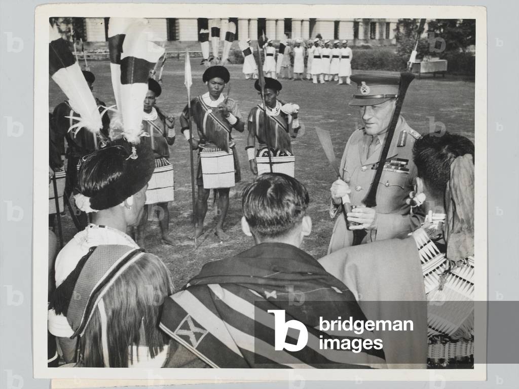 Field Marshal Auchinleck with Naga troops (b/w photo)