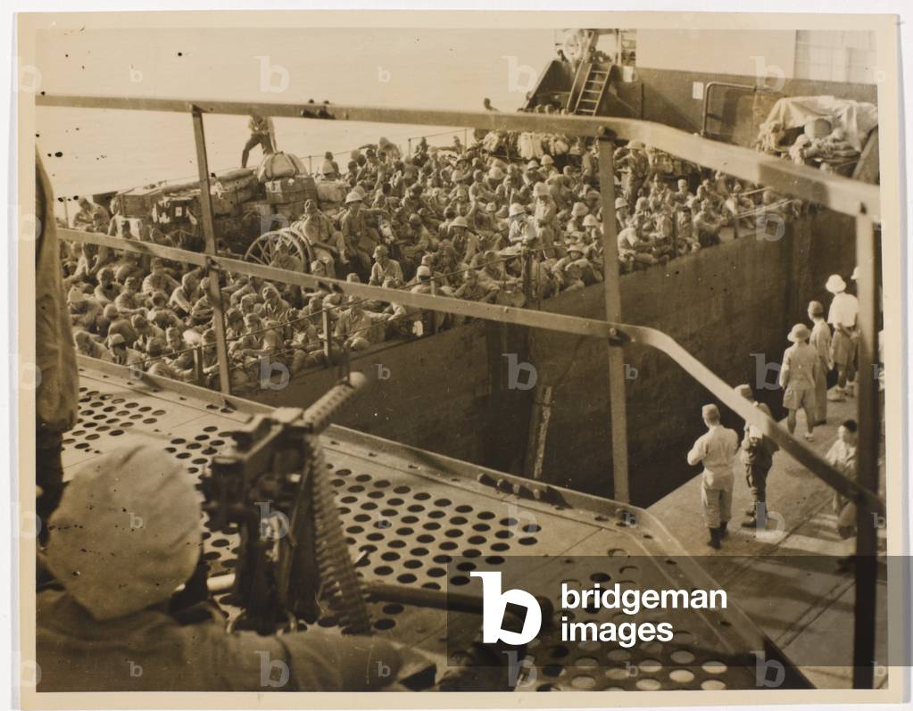 Japanese POWs on board a ship to Rempang, September 1945 (b/w photo)