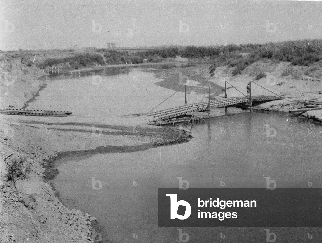 A Sherman tank fords the River Simeto, Sicily, 1943 (b/w photo)