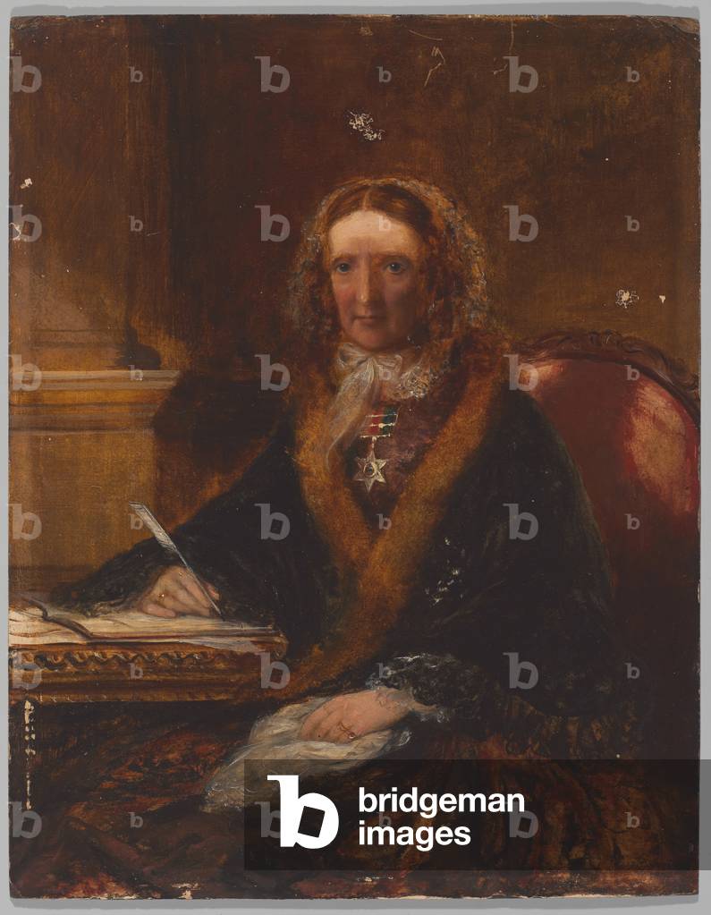 Lady Gough, wearing the Maharajpoor Star, one of four ladies who received this decoration for being present at the battle on 29 December 1843 (oil on board)