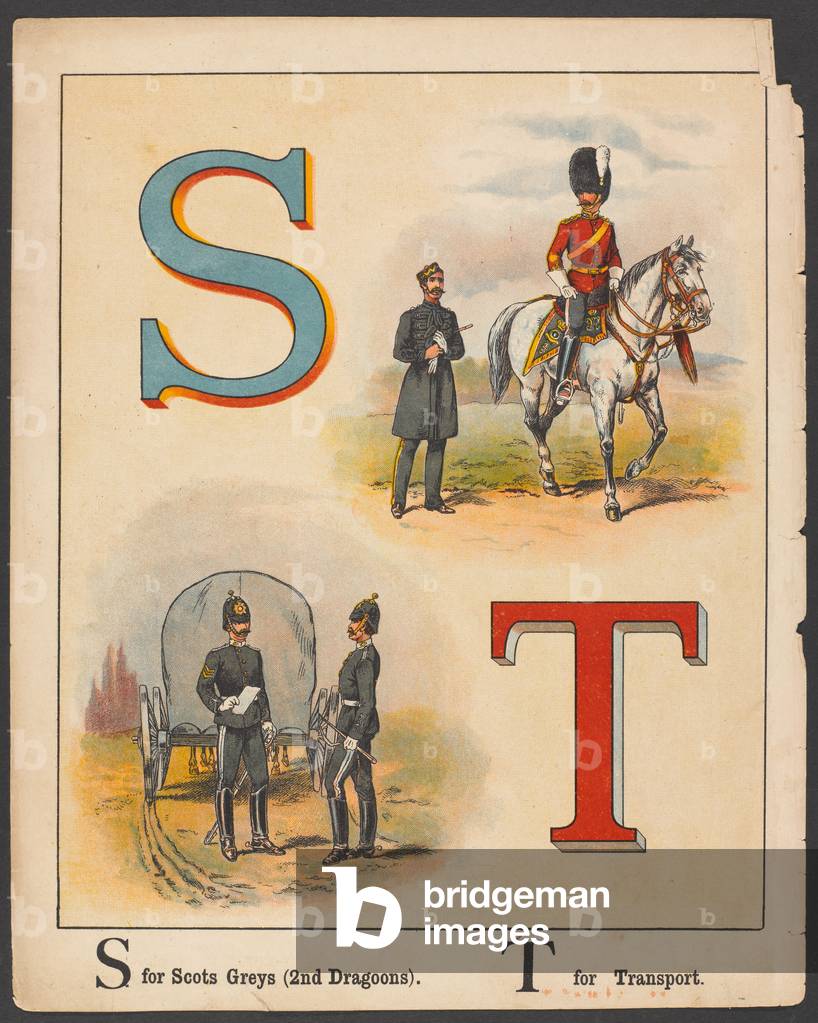 S for Scots Greys (2nd Dragoons). T for Transport, 1889 (chromolitho)