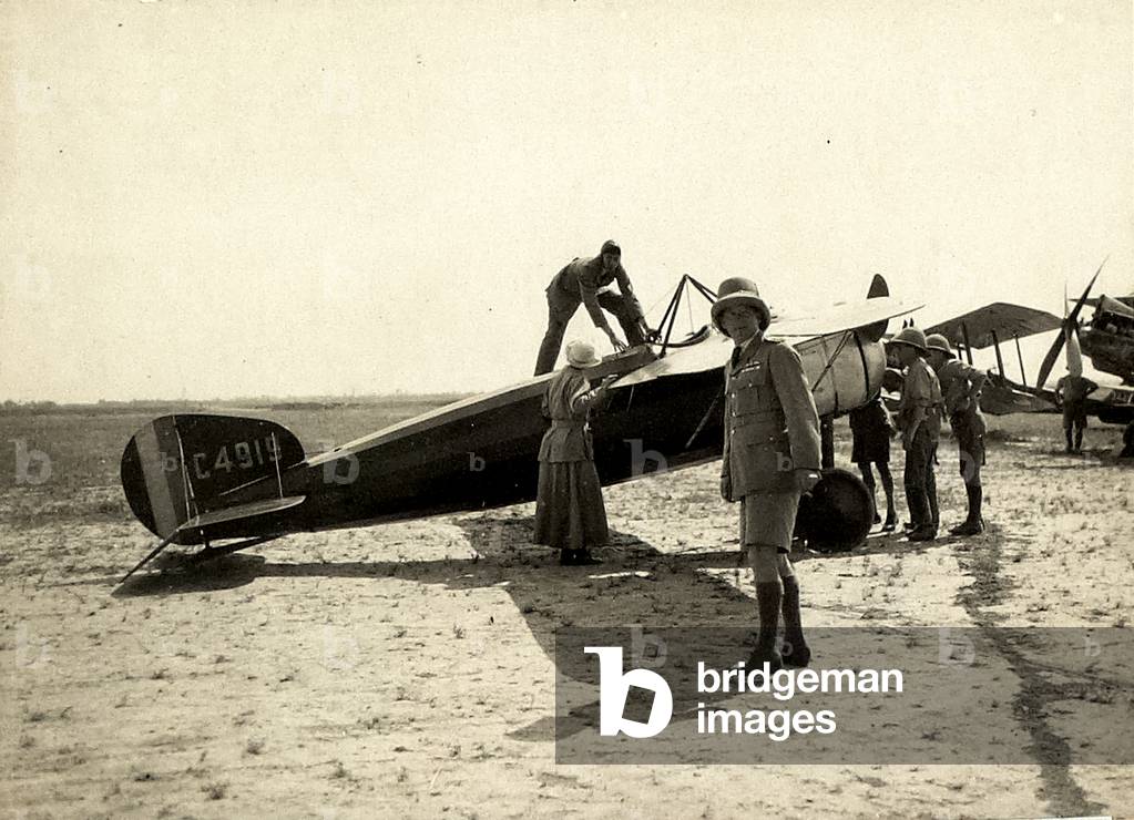 Princess Alexandra inspecting a Bristol monoplane aircraft, Mesopotamia, 1919 (b/w photo)