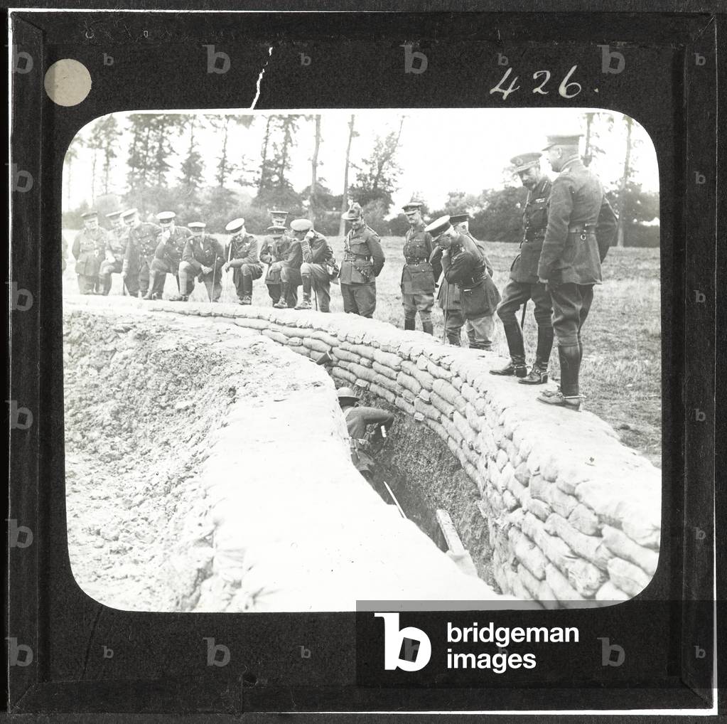 Watching troops training, 14 August 1916 (lantern slide)