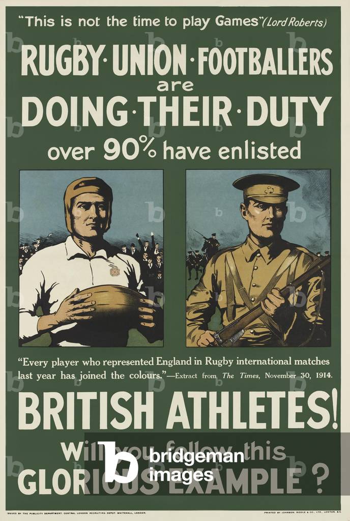 Rugby Union Footballers are Doing Their Duty, 1915 (chromolitho)