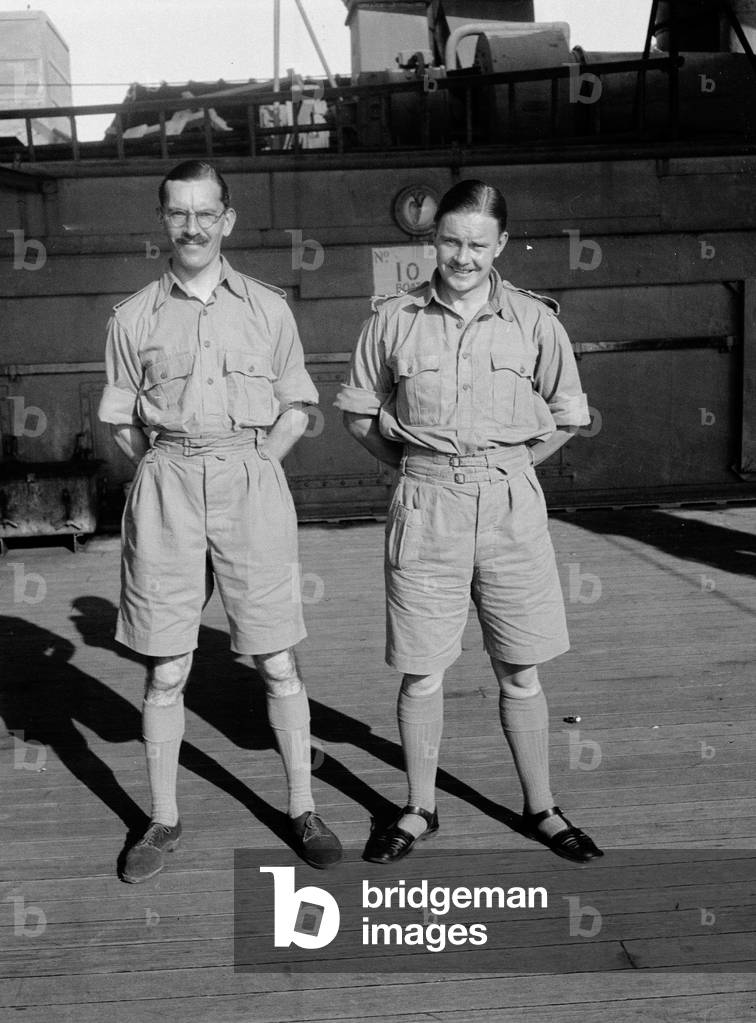 Major Dickins. Allan Grant, 3rd County of London Yeomanry (Sharpshooters), on board HMT Orion en route to Egypt, 1941 (b/w photo)