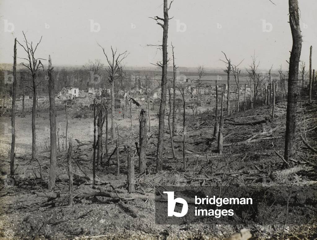 Remains of the village of Farbus, captured by the Canadians, 1917 (b/w photo)