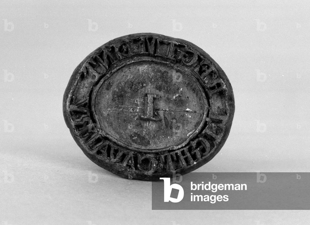 Lead seal, 1st Regiment of Madras Light Cavalry, 1816 circa (lead seal, raised in reverse, with wooden handle)
