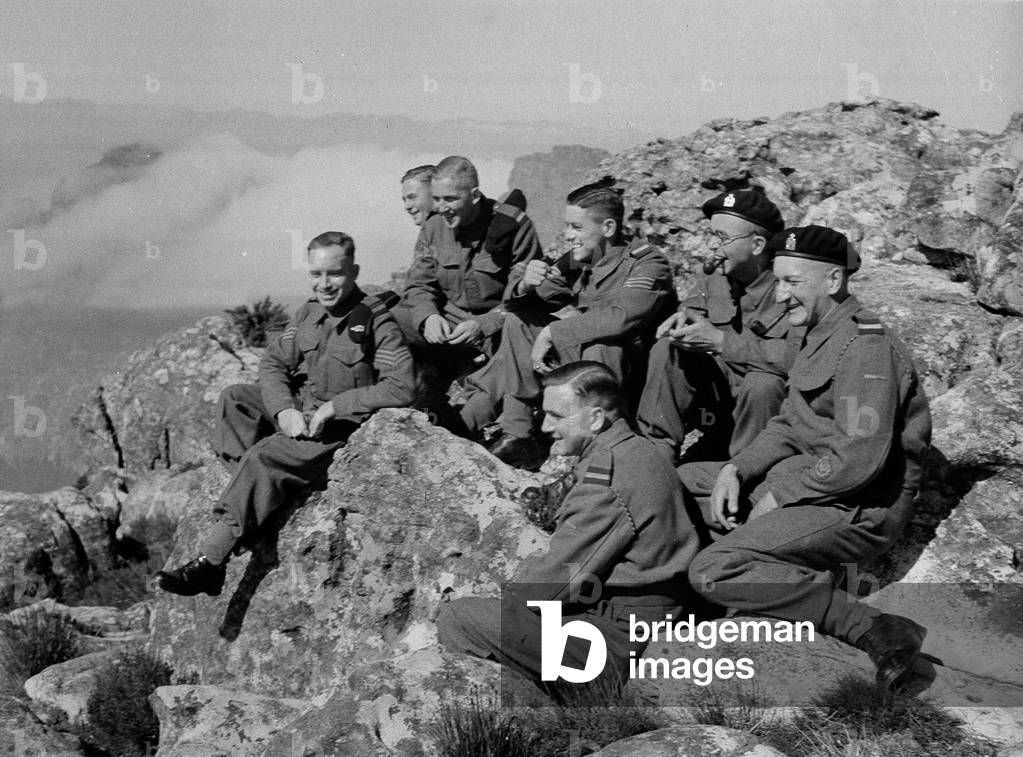 The top of Table Mt, 3rd County of London Yeomanry (Sharpshooters) shore leave, Cape Town, en route to Egypt, 1941 (b/w photo)