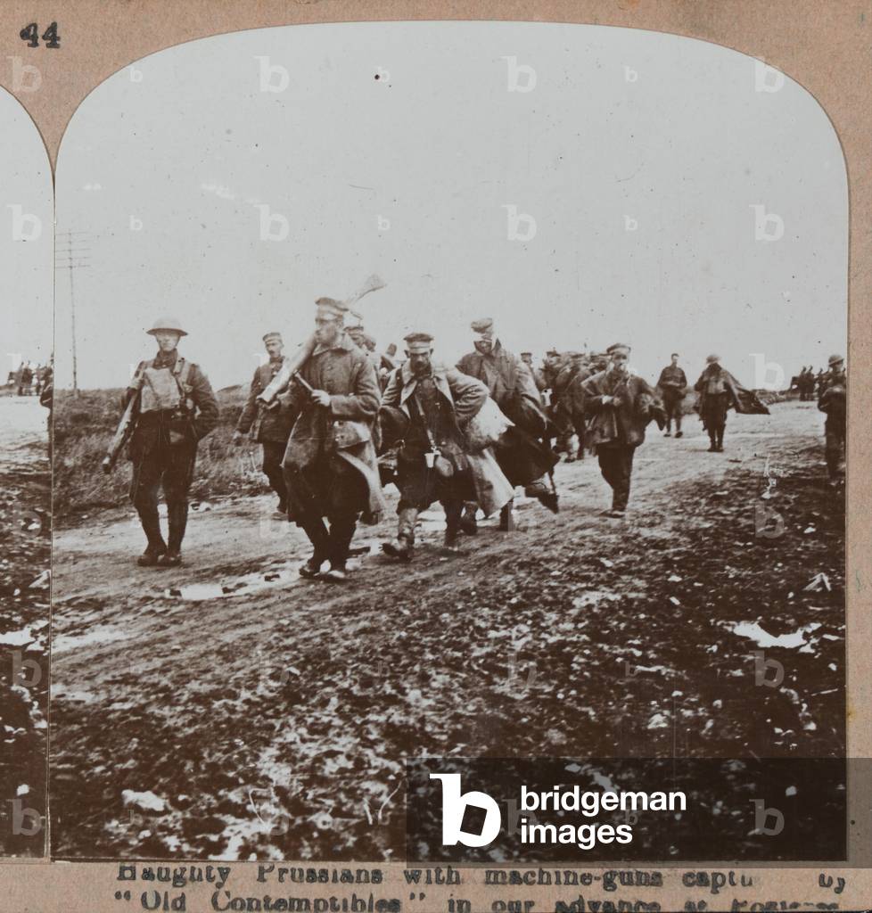 Haughty Prussians with machine-guns captured in our advance at Pozieres, 27 August 1918 (b/w photo)