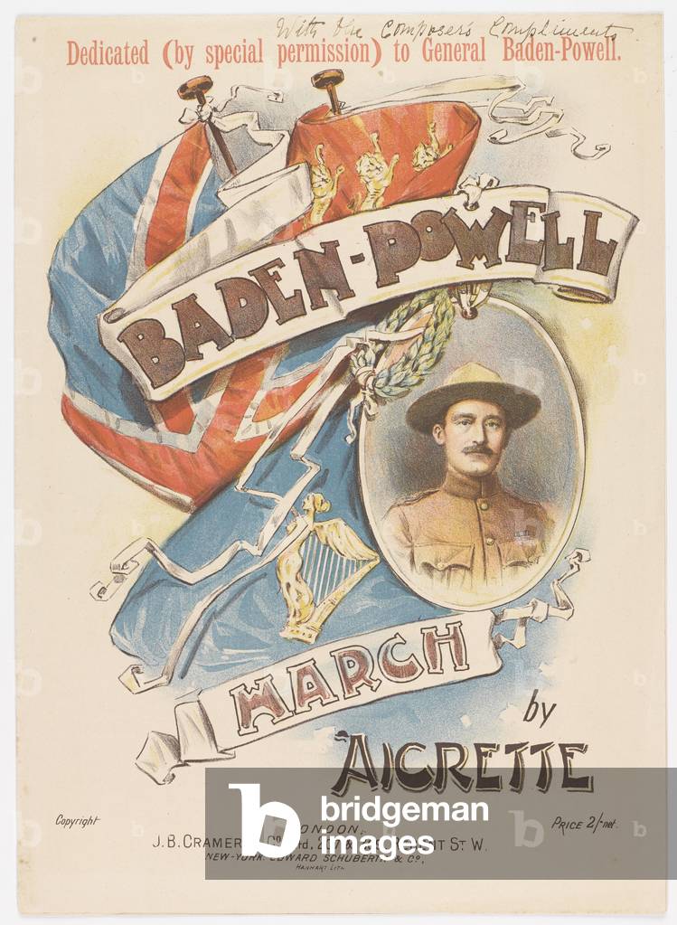 Front cover of Baden-Powell March, sheet music, 1900 (colour litho)
