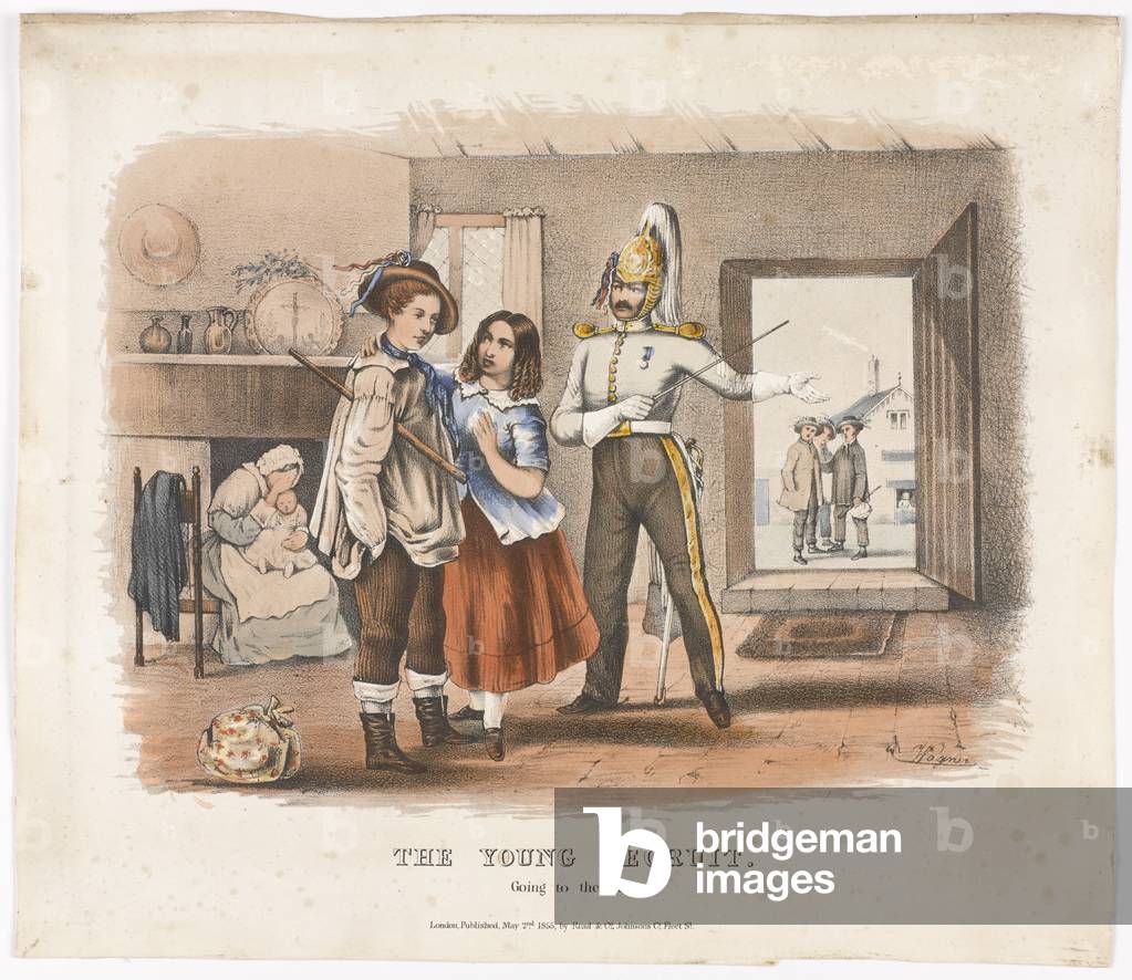 The Young Recruit / Going to the War, 1855 (coloured litho)