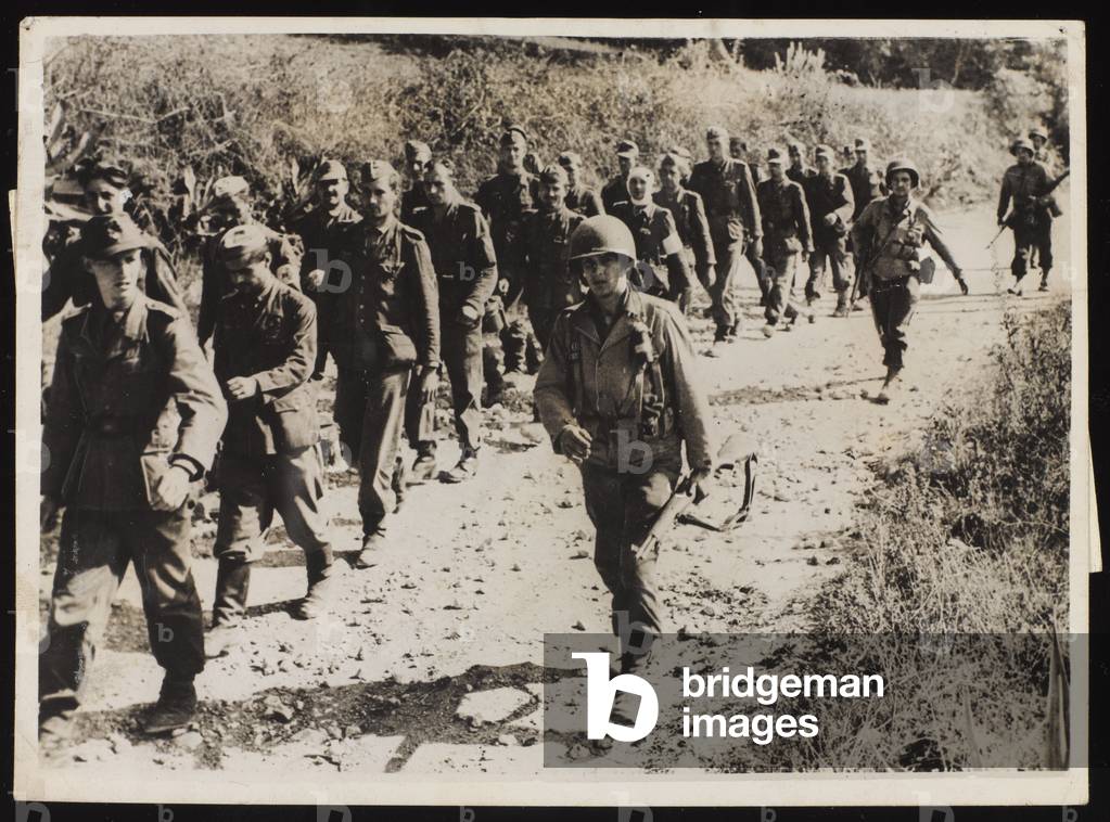 German prisoners being rounded up by United States troops at Caiazzo, Italy, October 1943 (b/w photo)