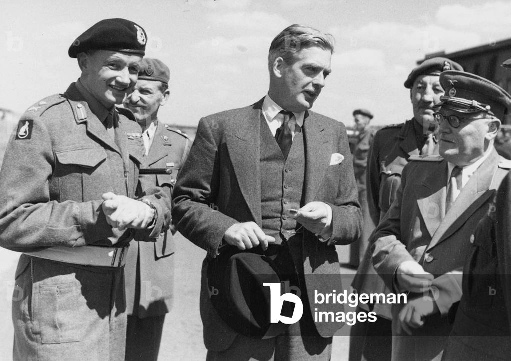 British Foreign Secretary Anthony Eden arrives at Gatow airfield, Berlin, July 1945 (b/w photo)
