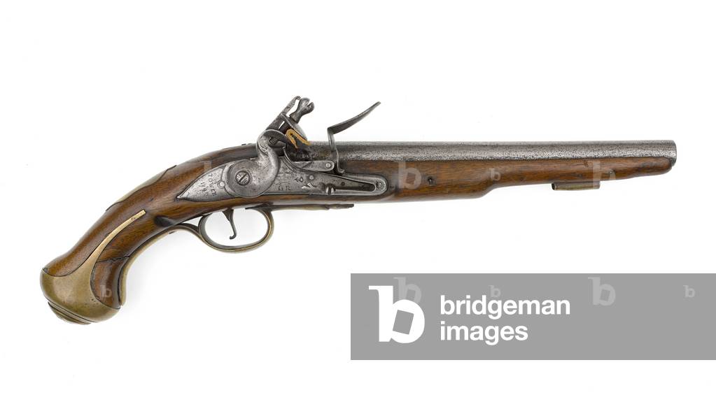Flintlock .579 inch pistol owned by Colonel Charles Churchill, 10th Regiment of Dragoons, 1742 (pistol, flintlock, dragoon)