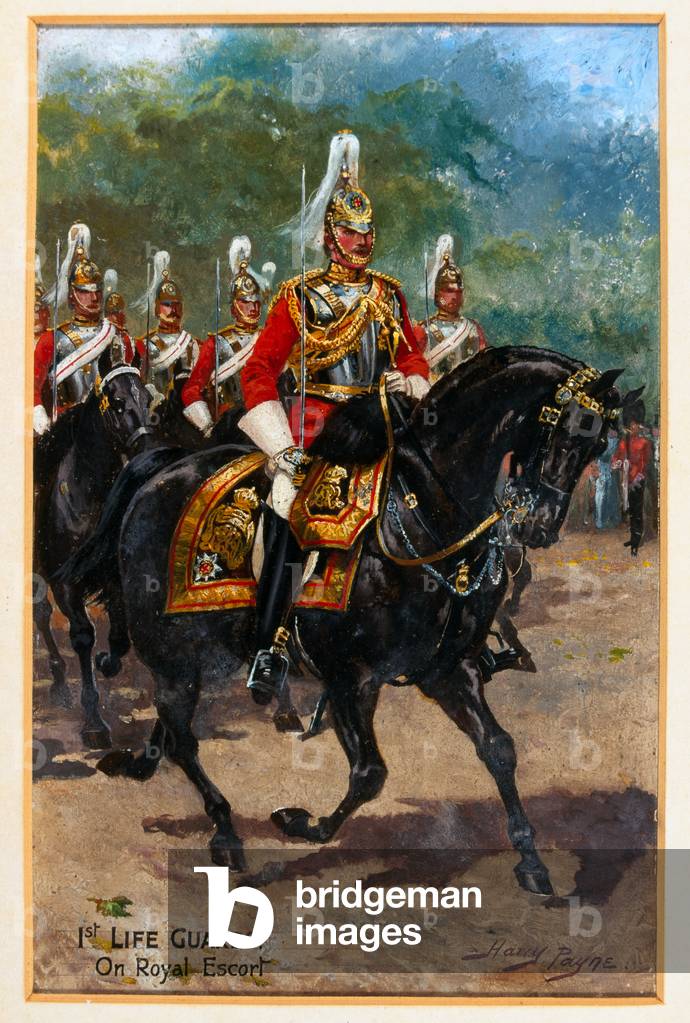 1st Life Guards, On Royal Escort, 1905 circa (oil on board)