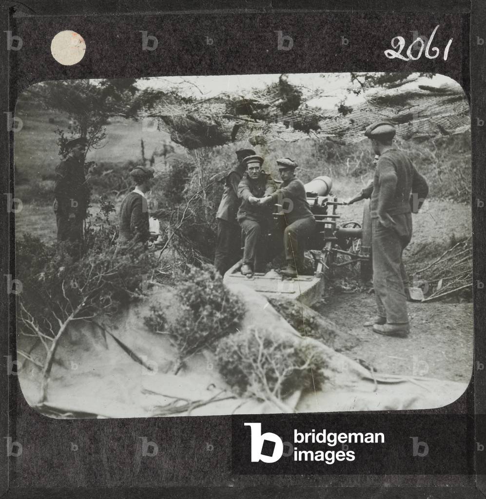 A 6-inch howitzer in a camouflaged position on the Doiran Front, 1916 (lantern slide)