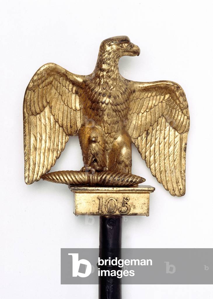 Eagle standard finial, French 105th Infantry Regiment, Battle of Waterloo, 1815 (gilded metal)
