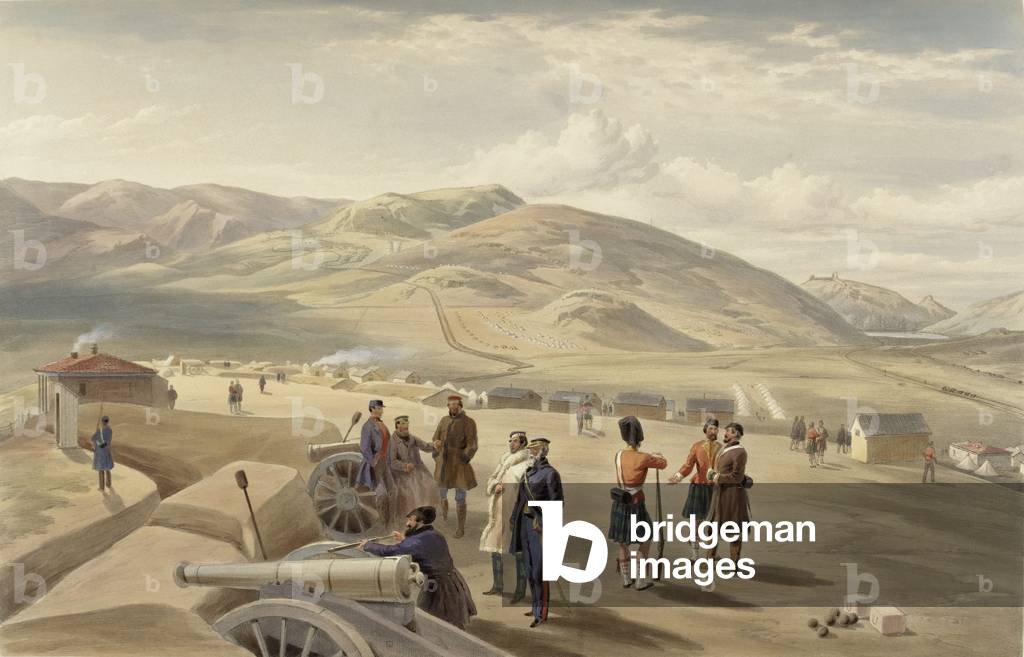 Highland Brigade Camp, looking South, 1855 (coloured lithograph)