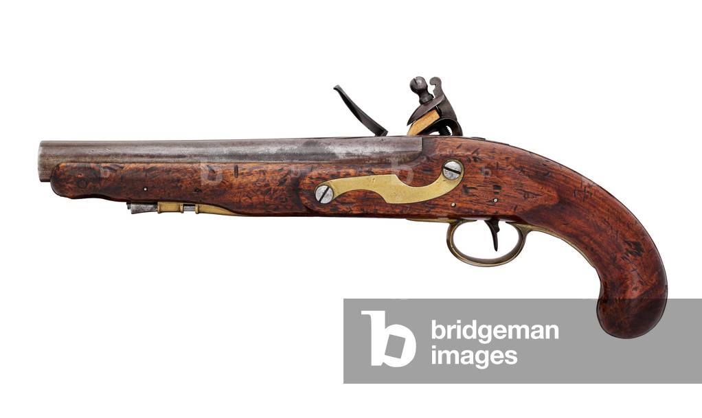 Pattern 1796 flintlock pistol for heavy dragoons, variation with ramrod pipe and Ordnance pattern lock, 1800 circa