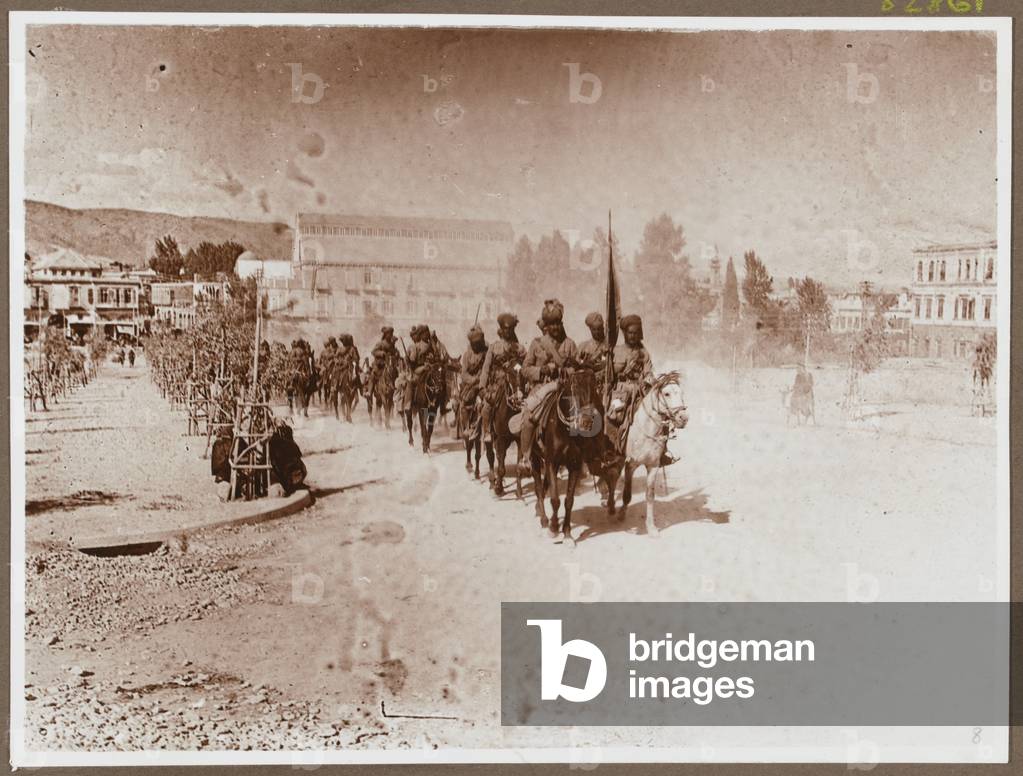 9th Hodson's Horse march through Damascus, 2 October 1918 (b/w photo)