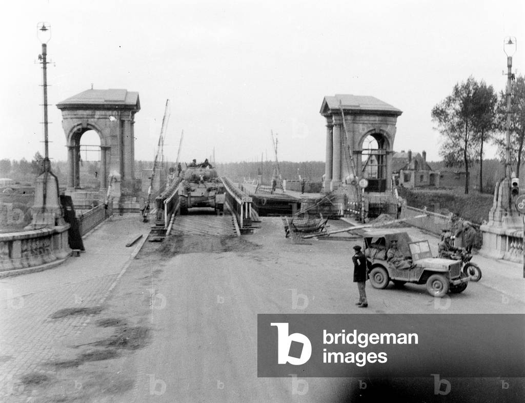 A Squadron, 3rd/4th County of London Yeomanry, arriving on the outskirts of Antwerp, 1944 (b/w photo)