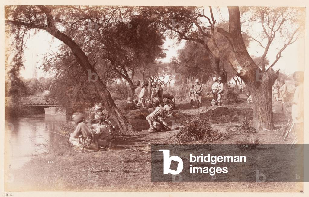 The seizure of Alipur canal bridge by Guides Cavalry, Delhi Camp of Exercise, 1885 (b/w photo)