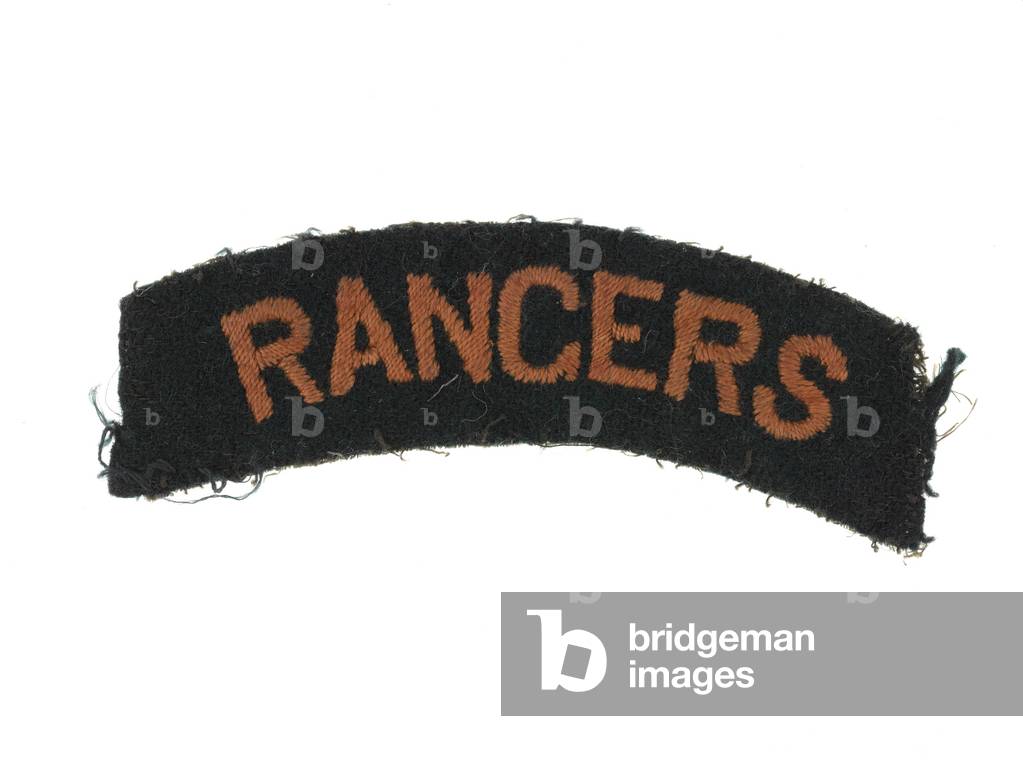 One of a pair of embroidered shoulder titles, associated with L/Cpl J R Dixon, 12th (County of London) Bn The London Regiment (The Rangers), c.1917 (textile)