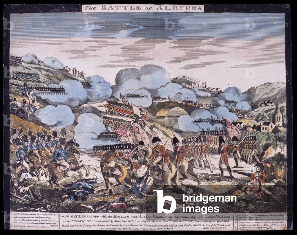 The Battle of Albuera, 1811 (woodcut, coloured)