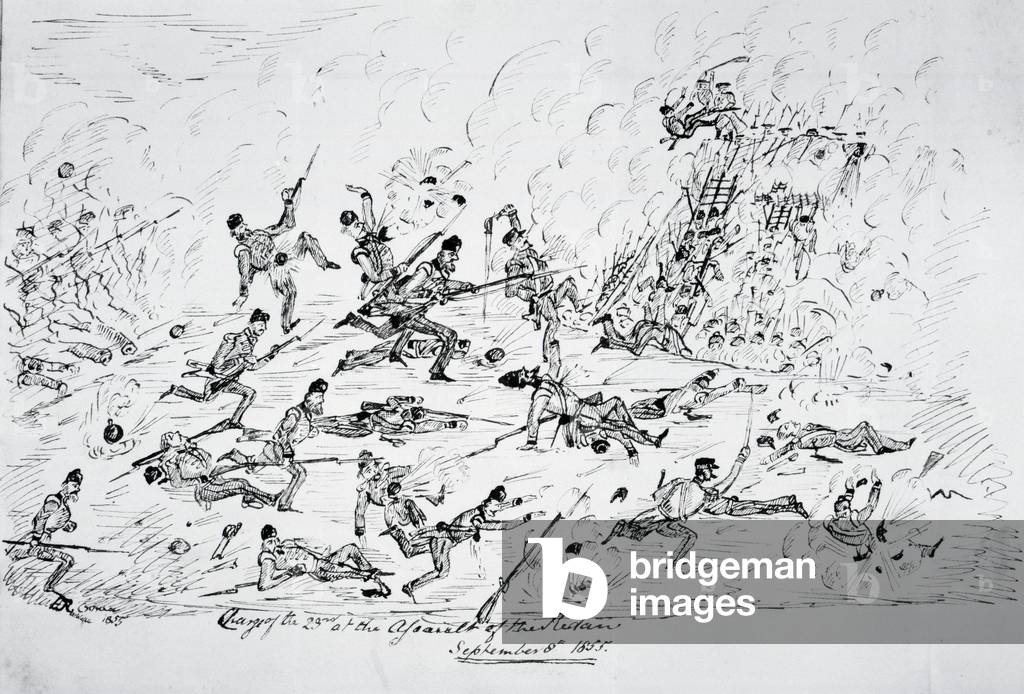 Charge of the 23rd at the assault of the Redan, September 8th 1855

 (pen and ink)