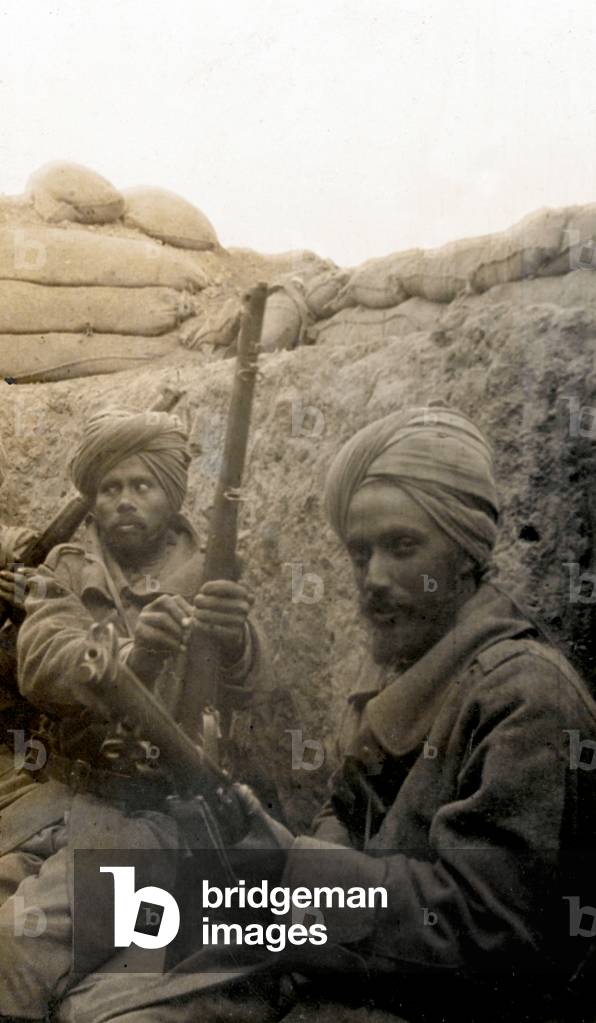 Indian soldiers in trench, Gallipoli, 1915 (b/w photo)