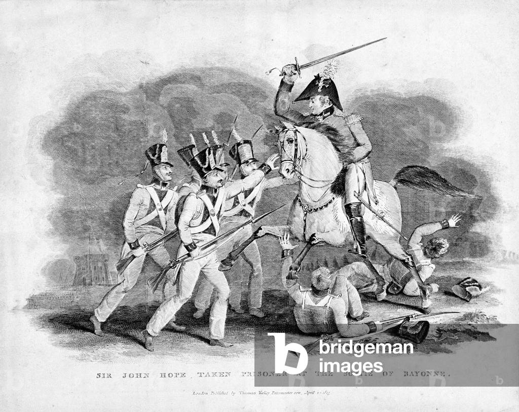 Sir John Hope taken prisoner at the sortie of Bayonne, 1814 (line engraving)