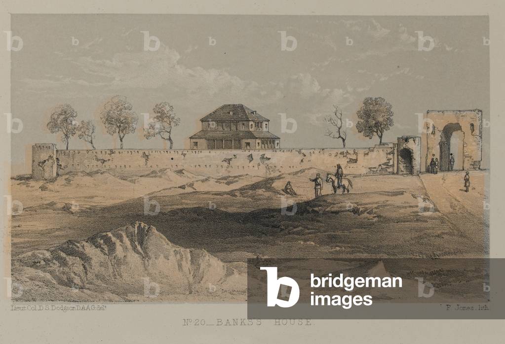 Bankss House, Lucknow, 1858 circa (litho)