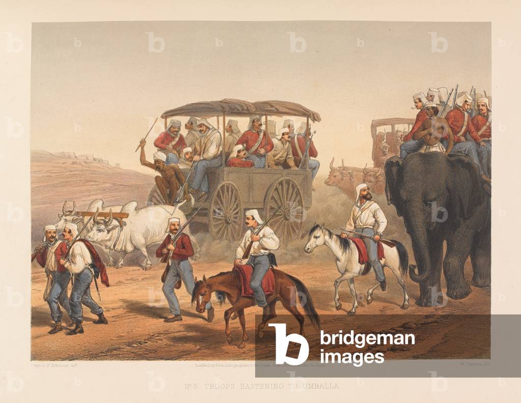 Troops hastening to Umballa, 1857 (coloured lithograph)