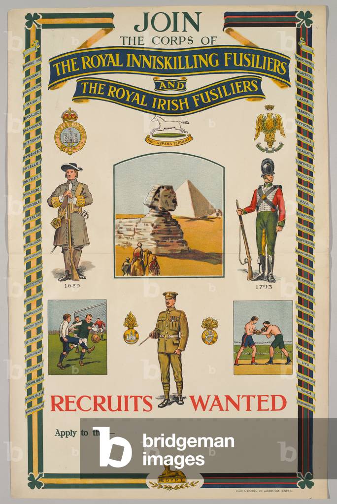Join the Corps of The Royal Inniskilling Fusiliers and The Royal Irish Fusiliers, 1925 circa (colour litho)